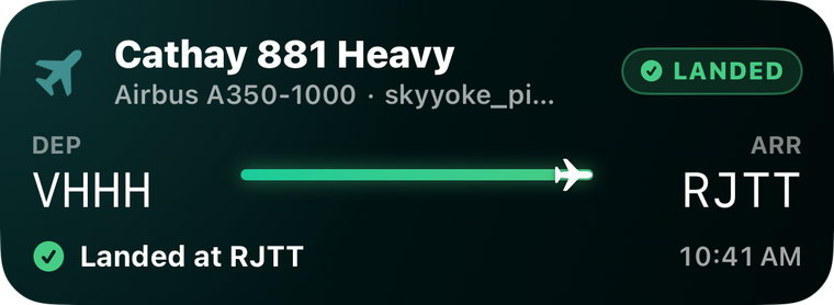 Lock Screen: Cathay 881 Heavy, landed at RJTT at 10:41 AM