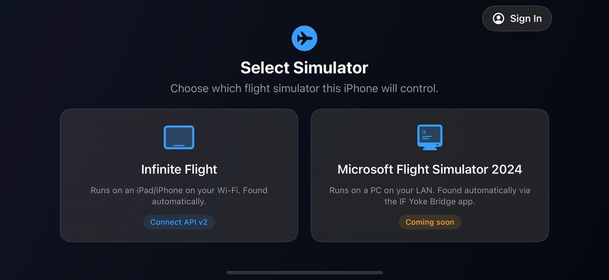 Select Simulator screen with Infinite Flight