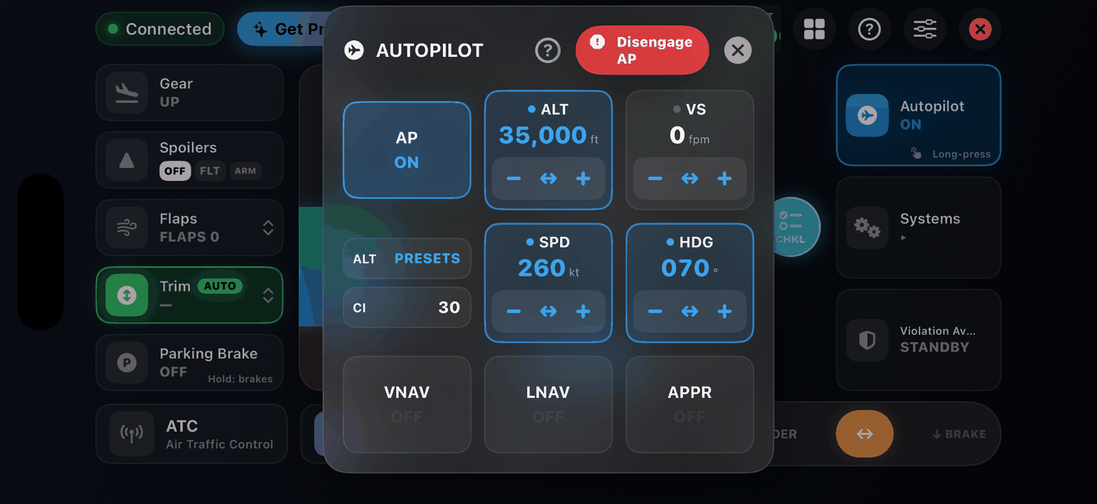 The autopilot panel