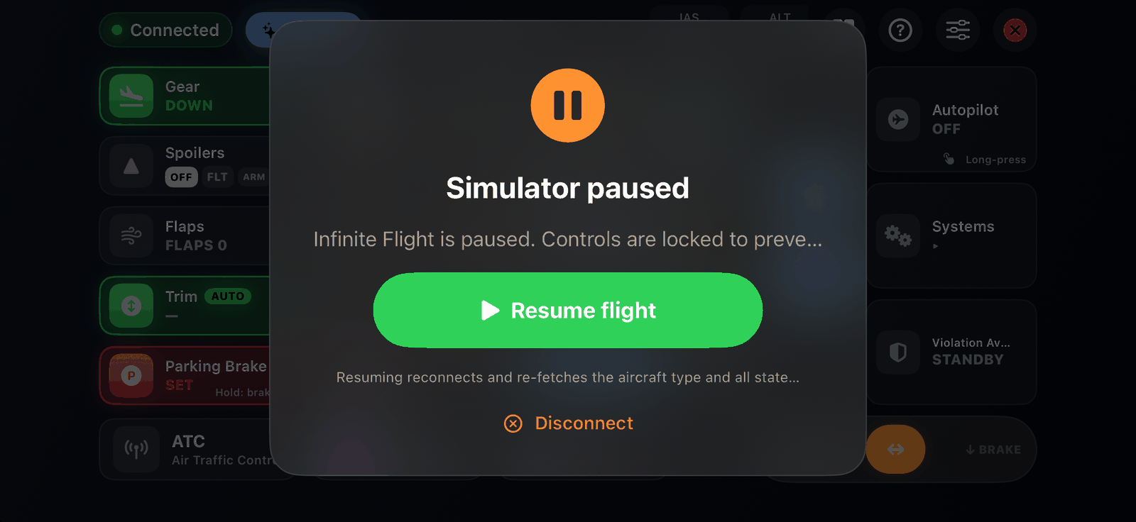The paused screen