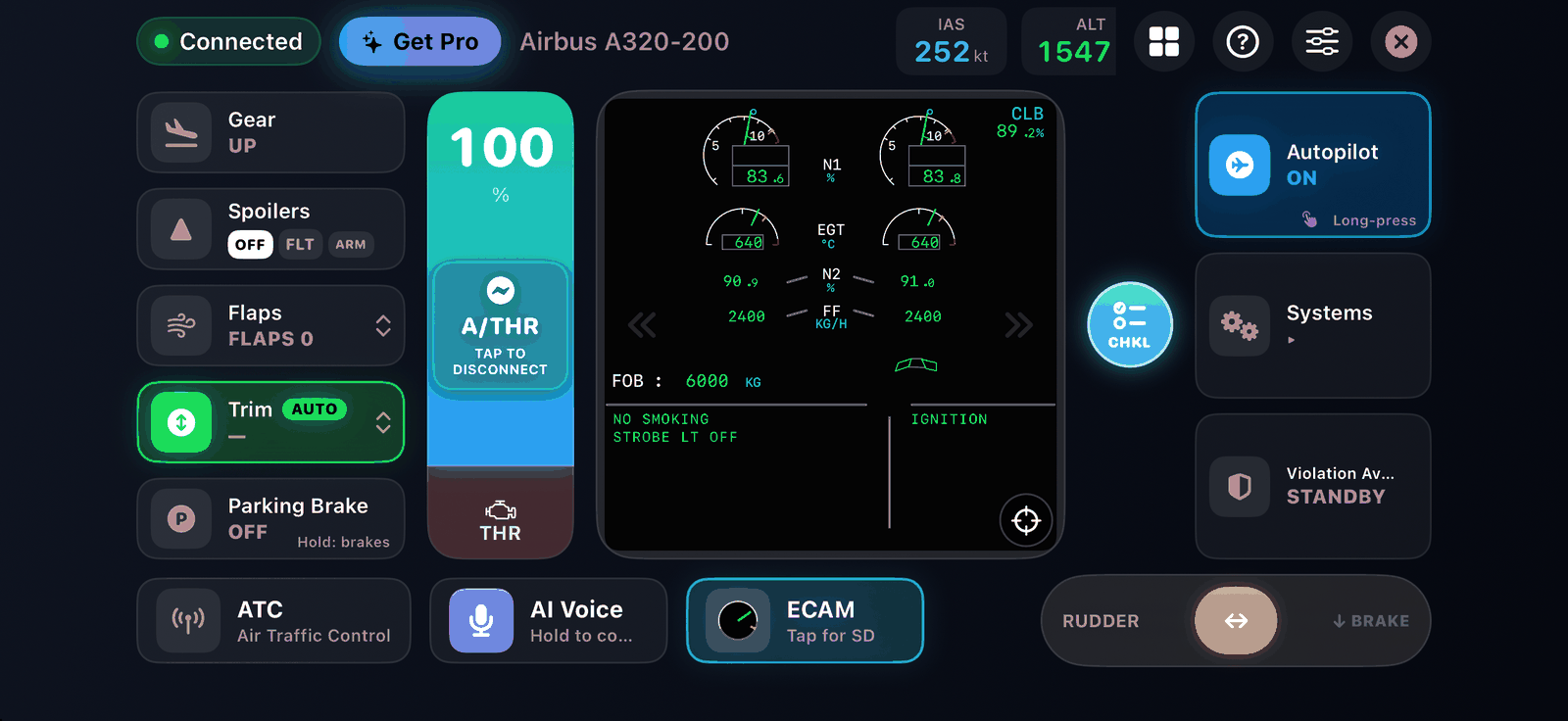The A320 upper ECAM engine and warning display