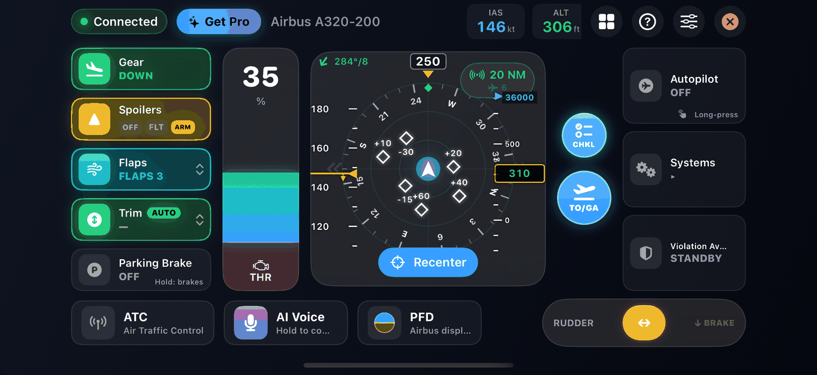 SkyYoke connected to Infinite Flight